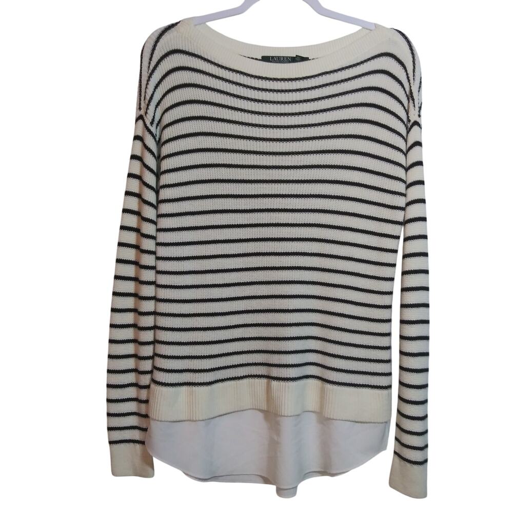 Ralph Lauren Stripe Knit Sweater Black Cream Size Small